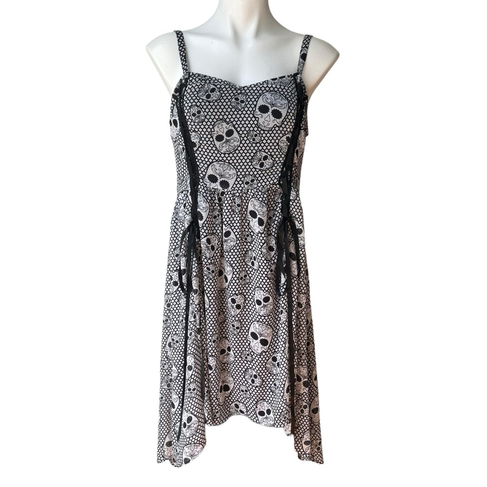 TRIPP NYC Gothic SKULLS Black White Dress Drawstrings Y2K Vtg Deadstock, Sz 0
